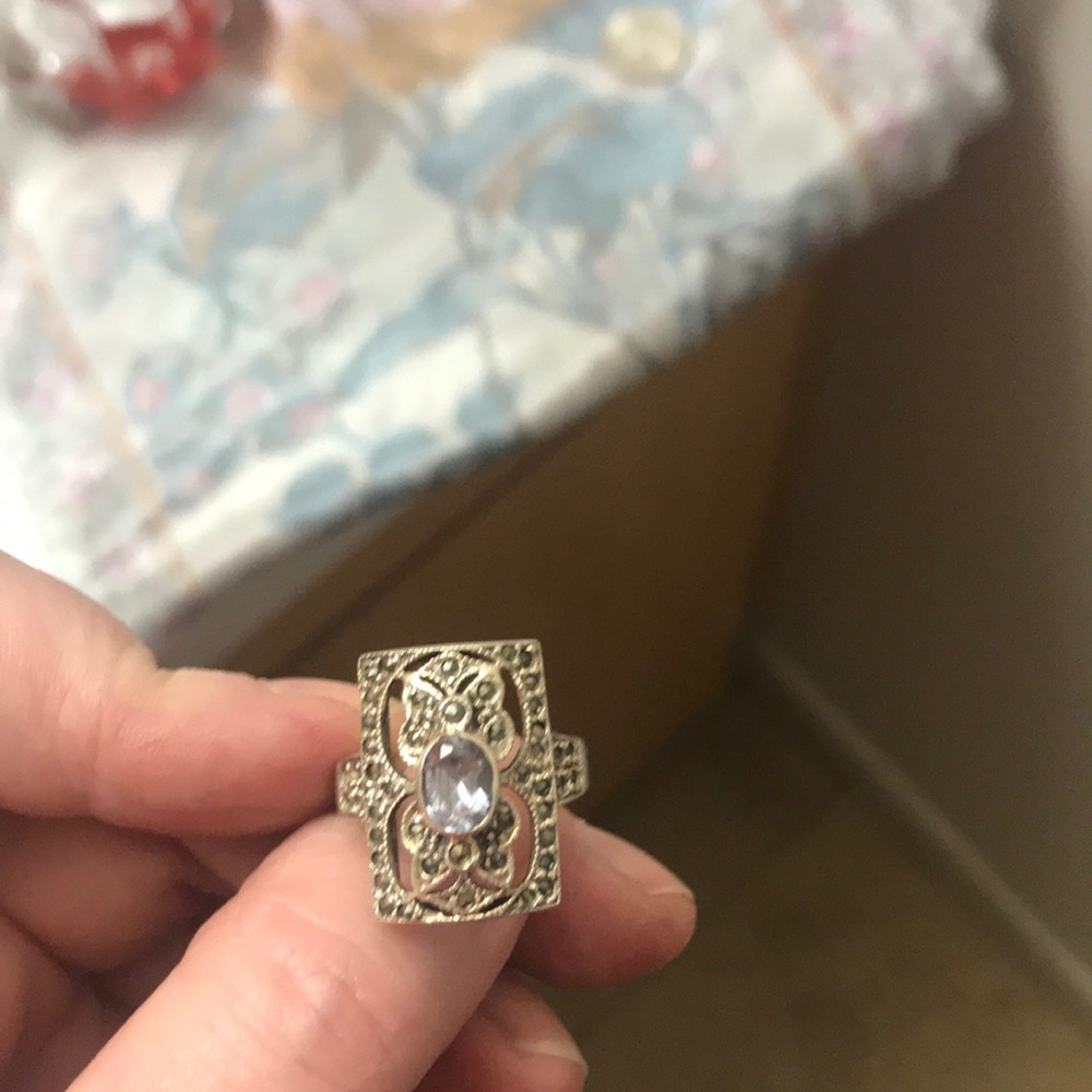 Vintage Sterling Silver and Marcasite Ring - 8.5